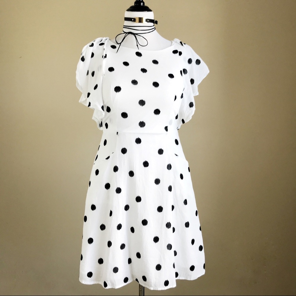 A New Day Polka Dot Print Ruffle Sleeve Dress